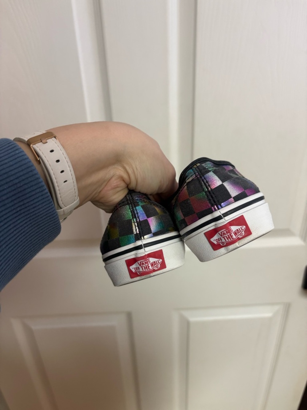 Vans Iridescent Checkerboard Low Top Sneakers - Black, Purple, Green, Gold - Picture 3 of 5